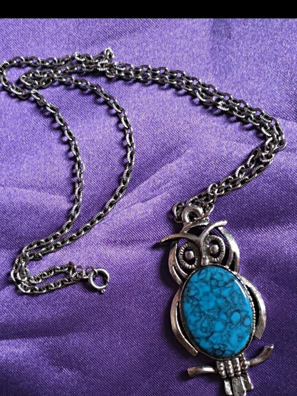 Avon Silver Owl Necklace with Turquoise Blue Stone